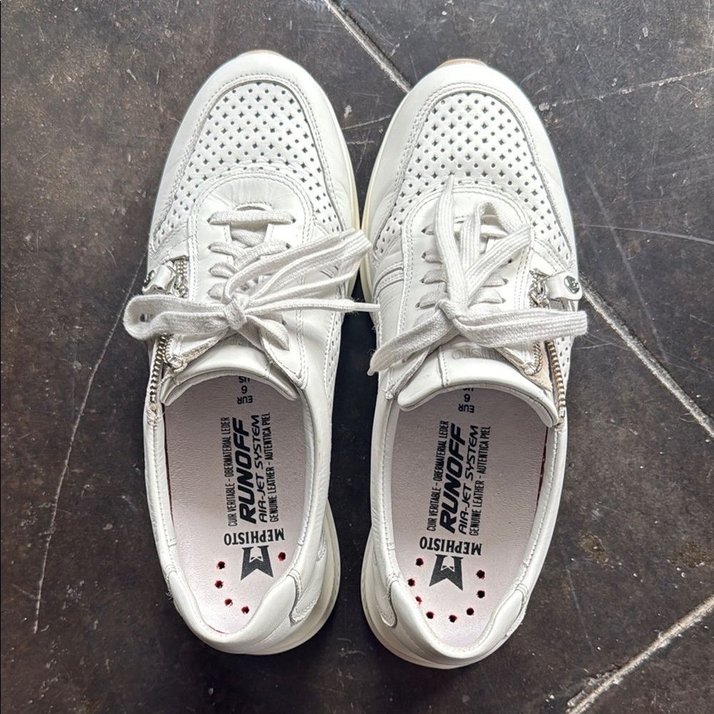 Mephisto White Leather Sneakers with Perforated Design